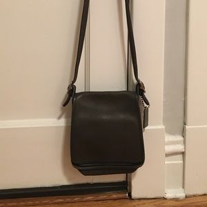 Vintage Coach Grey Leather Flap-Over Crossbody